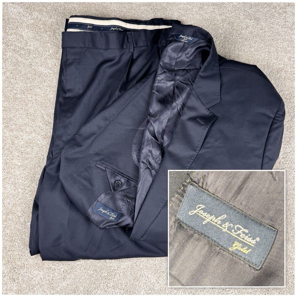 Joseph & Feiss Gold Series Navy Blue Suit Mens 54L 50W 100% Wool Jacket Pants